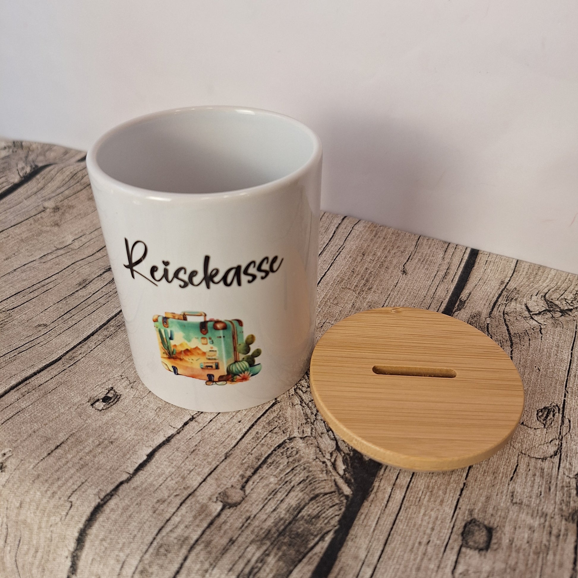 Spardose Reisekasse Bambusdeckel extra