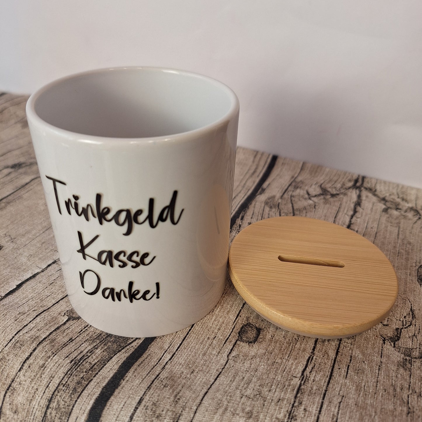 Spardose Trinkgeldkasse mit Bambusdeckel extra